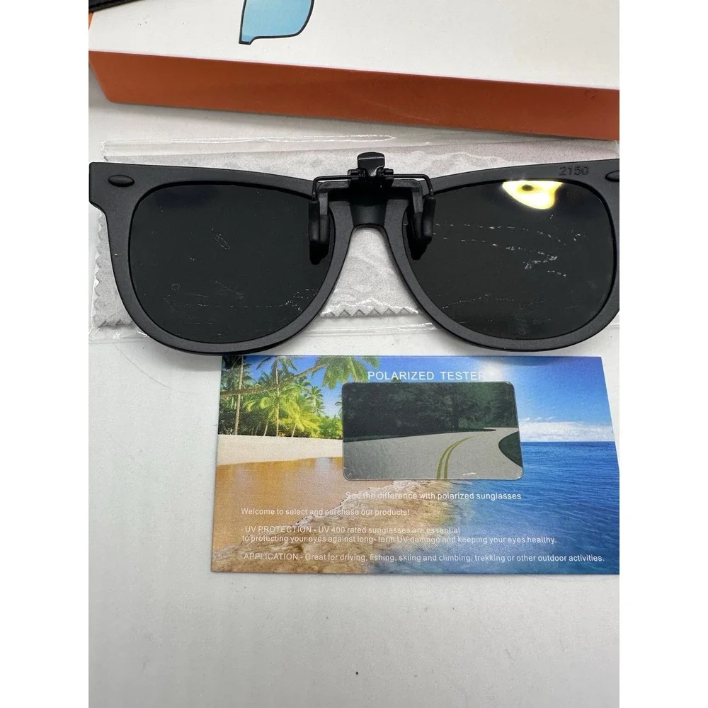 Frazala Polarized Clip On‎ Sunglasses Black Matte UV400 New w Case